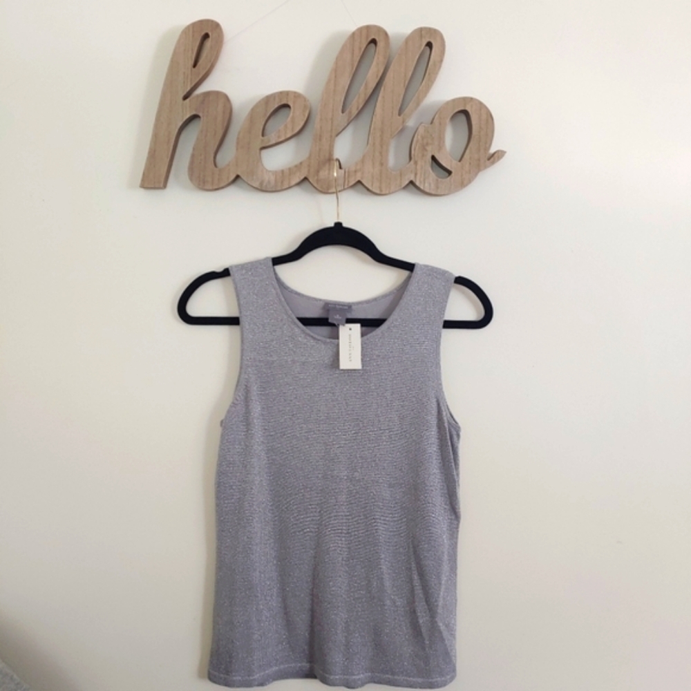 NWT Ann Taylor Silver Sparkle Knit Tank (M)